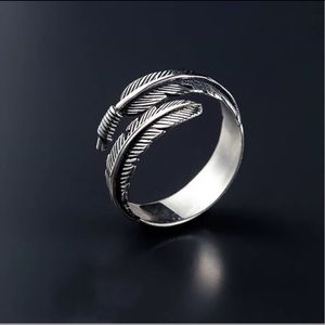925 sterling silver Vintage Feather ring